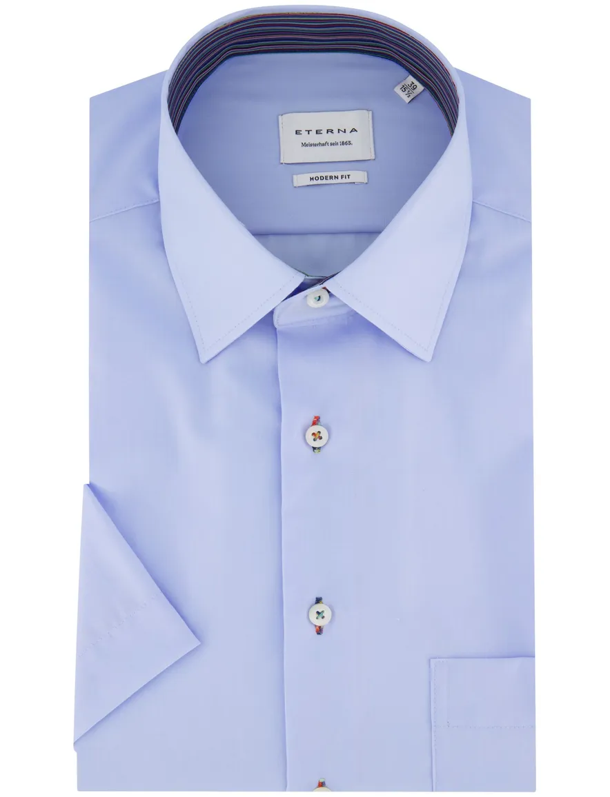 Eterna overhemd blauw normale fit strijkvrij katoen