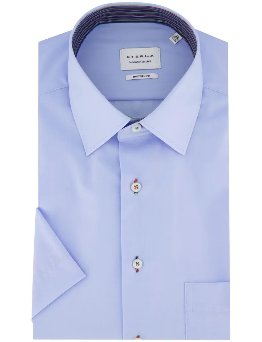 Eterna overhemd effen blauw normale fit strijkvrij