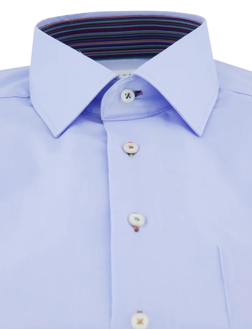 Eterna overhemd effen blauw normale fit strijkvrij