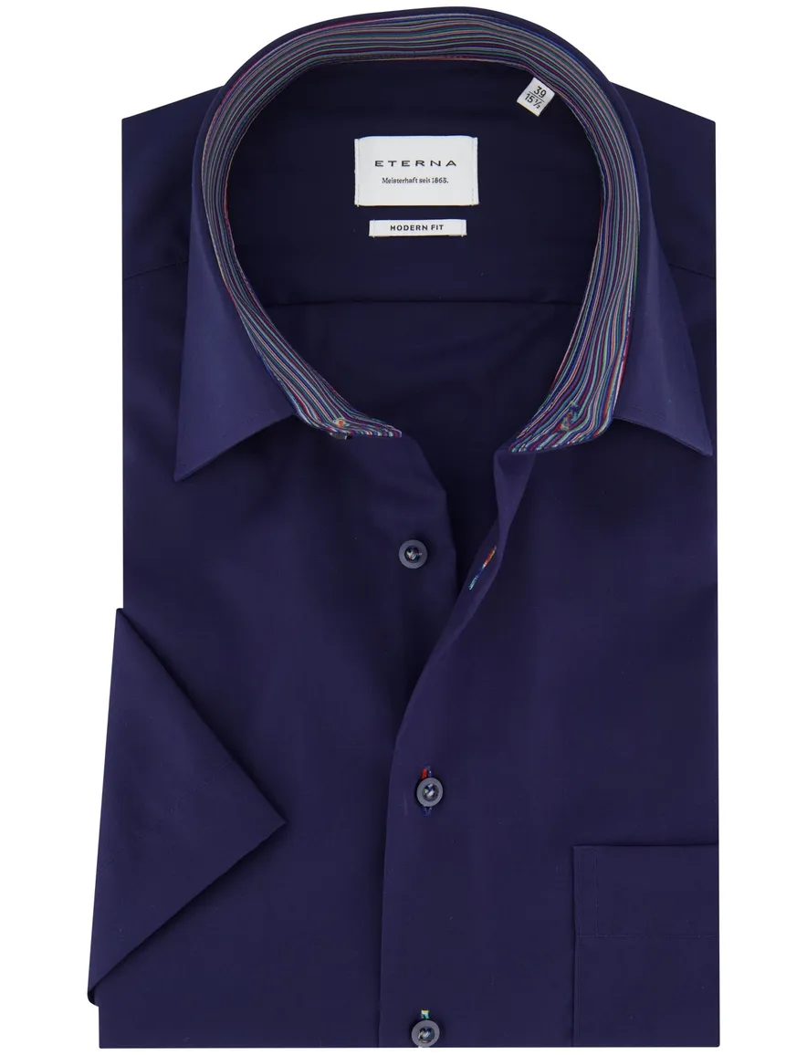Eterna overhemd donkerblauw normale fit katoen