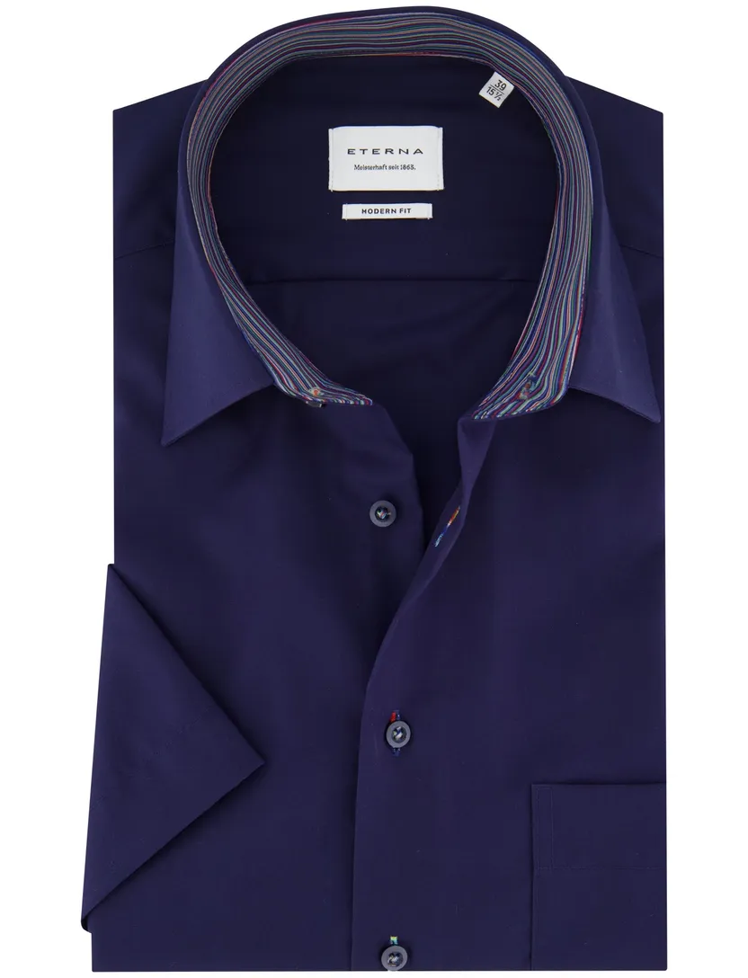 katoenen Eterna overhemd donkerblauw normale fit