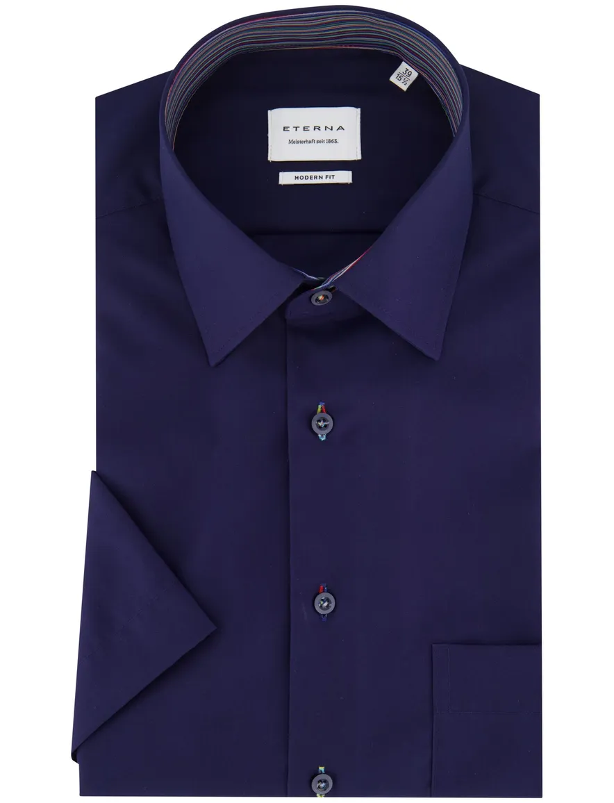 Eterna overhemd donkerblauw normale fit katoen