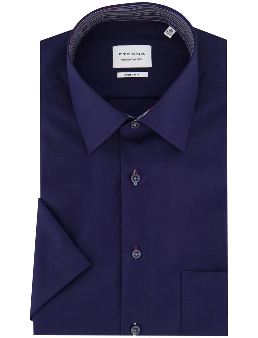 katoenen Eterna overhemd donkerblauw normale fit