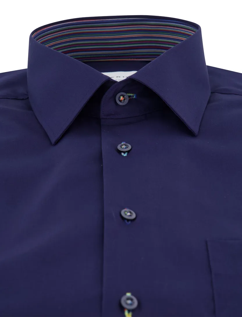 katoenen Eterna overhemd donkerblauw normale fit