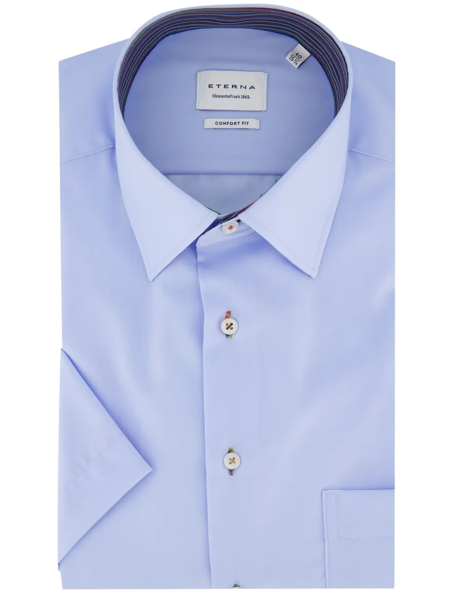 Eterna Comfort Fit overhemd korte mouw blauw strijkvrij