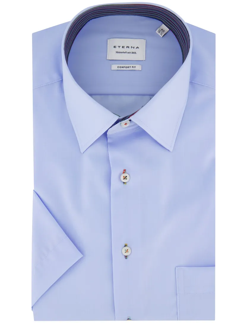 overhemd Eterna Comfort Fit strijkvrij blauw korte mouw
