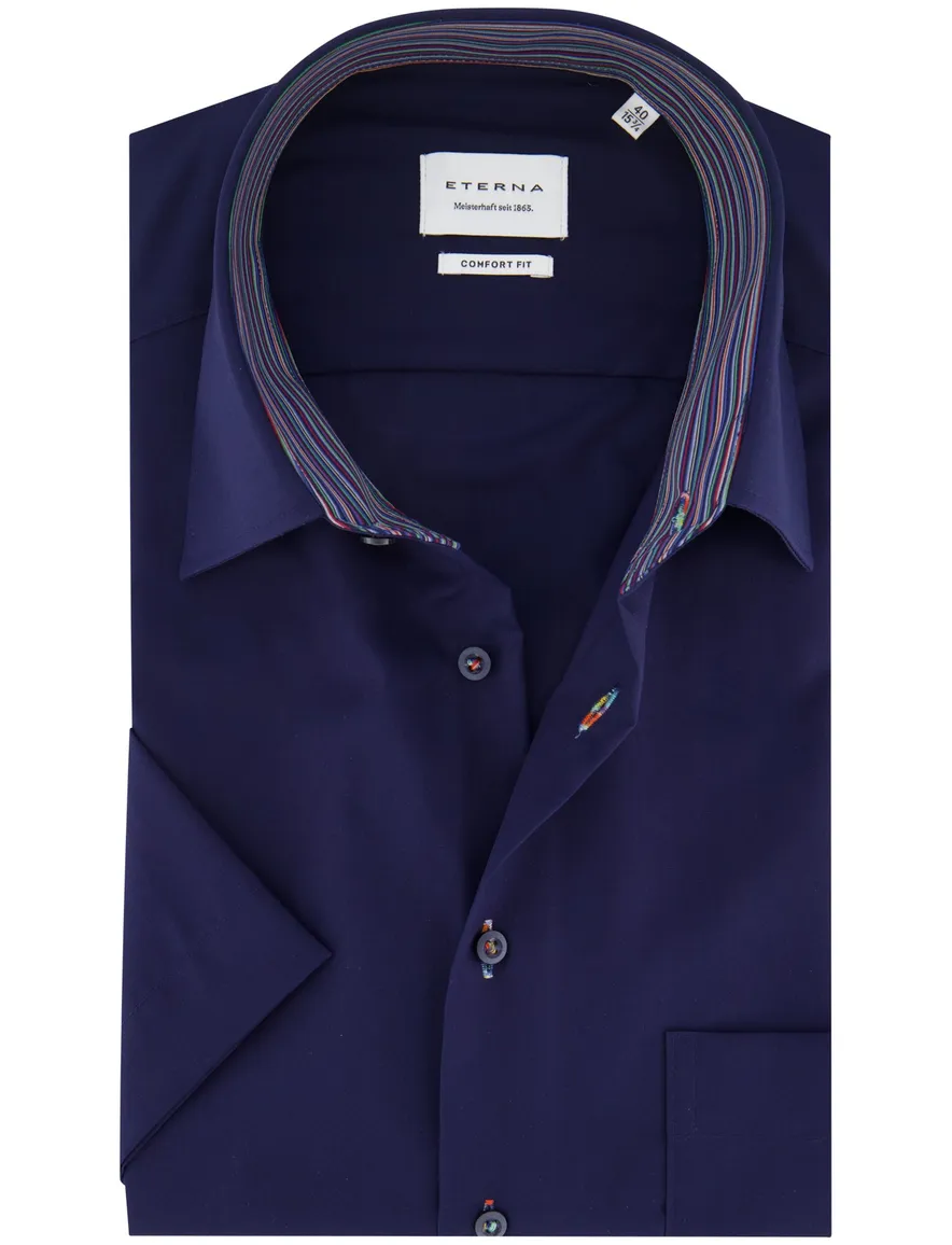 Eterna Comfort Fit donkerblauw overhemd strijkvrij katoen