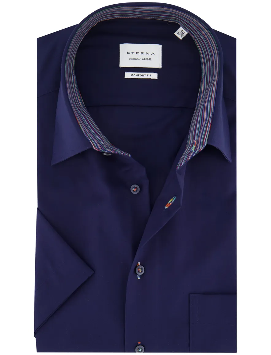 Eterna Comfort Fit donkerblauw overhemd strijkvrij katoen