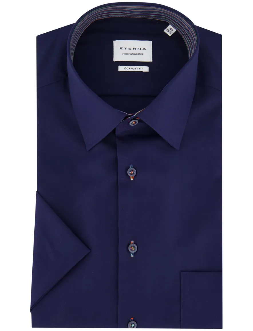 Eterna Comfort Fit donkerblauw overhemd strijkvrij katoen