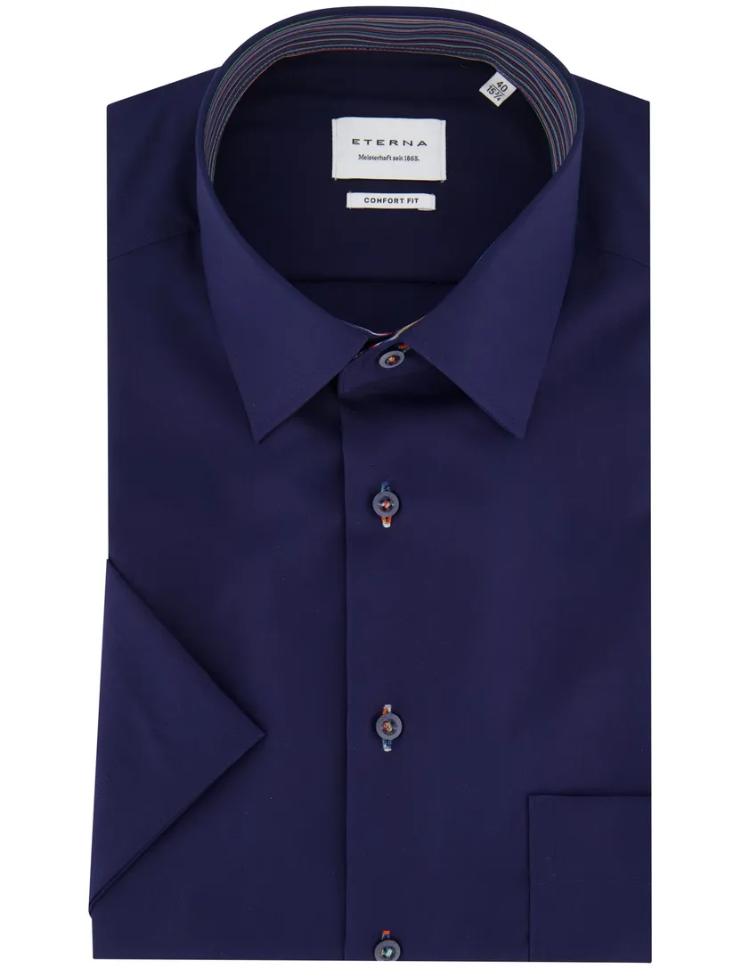 overhemd Eterna Comfort Fit donkerblauw strijkvrij