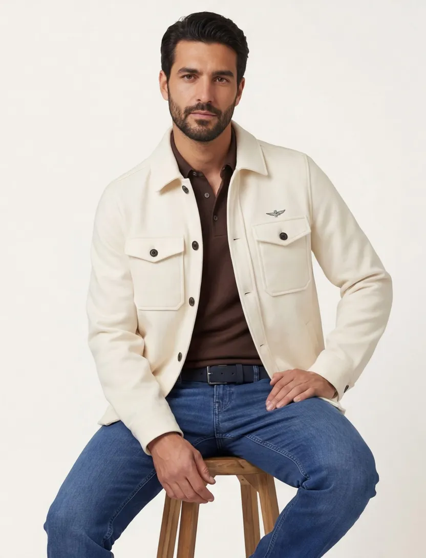 polyester Aeronautica Militare overshirt creme normale fit
