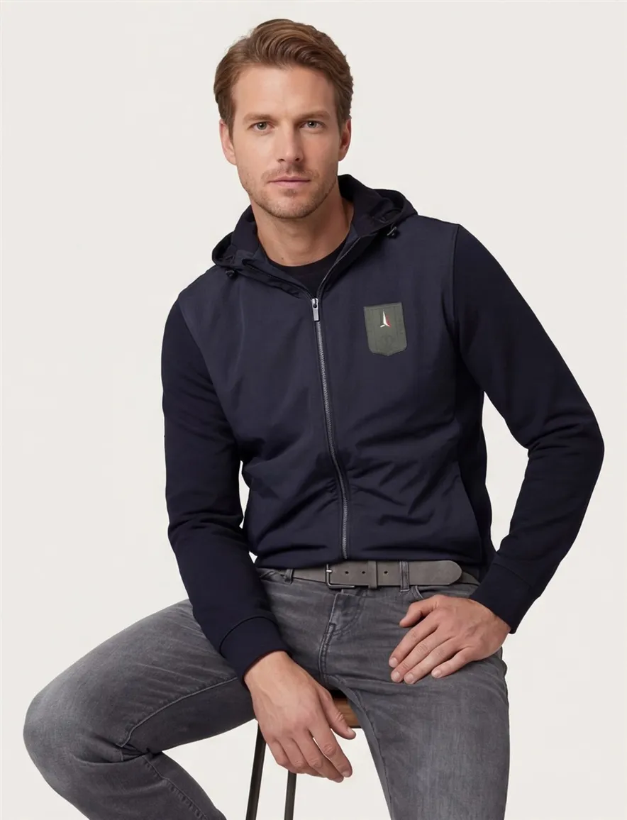 Aeronautica Militare Hoodie rits zwart effen normale fit