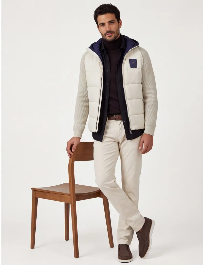tussenjas Aeronautica Militare creme slim fit effen