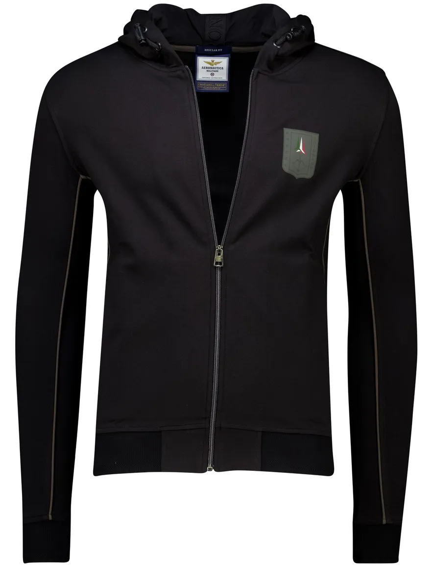 Aeronautica Militare Hoodie rits zwart effen normale fit