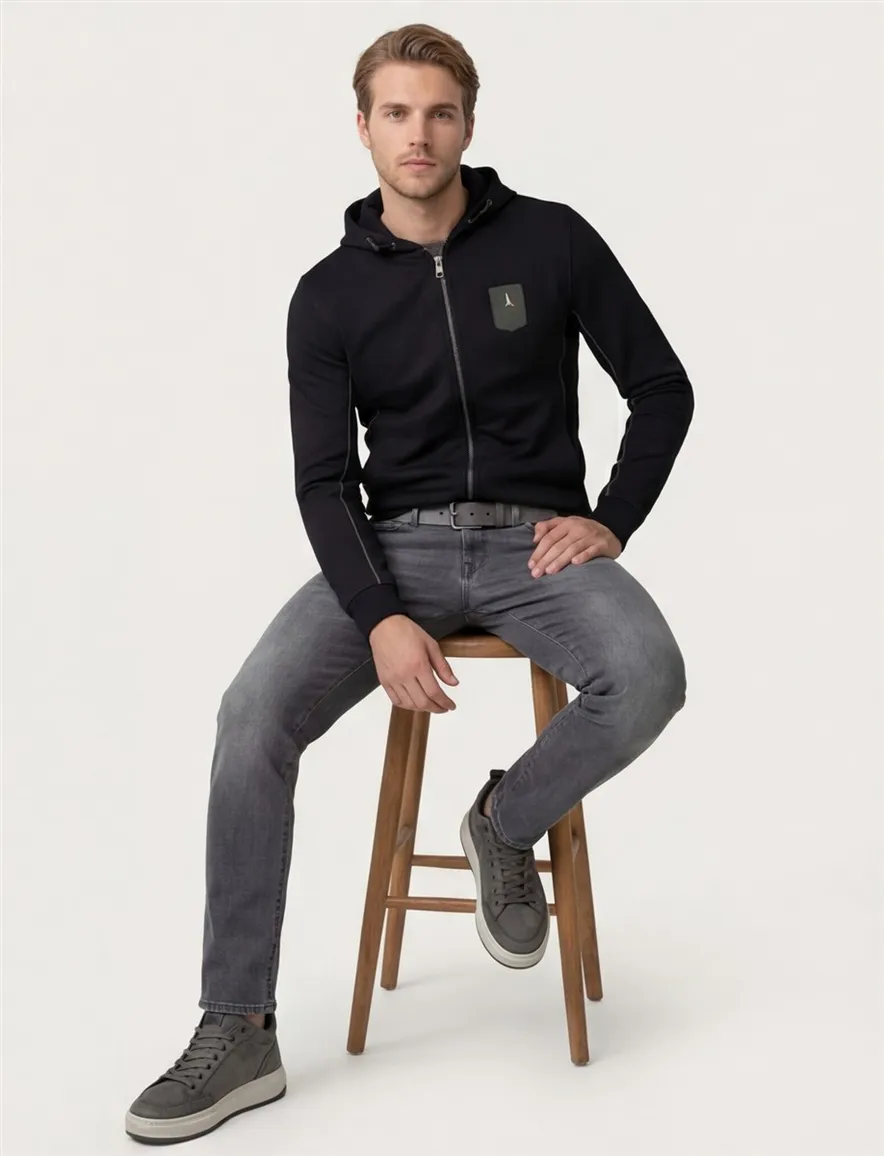 Aeronautica Militare Hoodie rits zwart effen normale fit