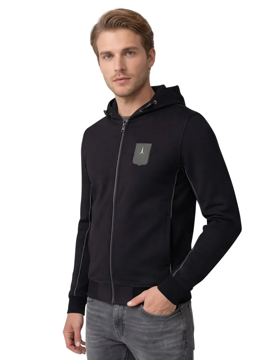 Aeronautica Militare Hoodie rits zwart effen normale fit