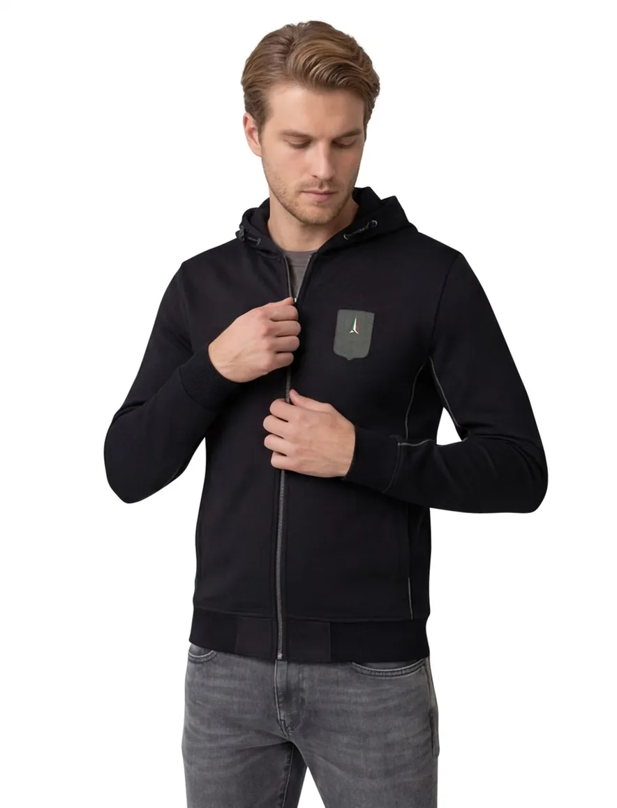 Aeronautica Militare Hoodie rits zwart effen normale fit