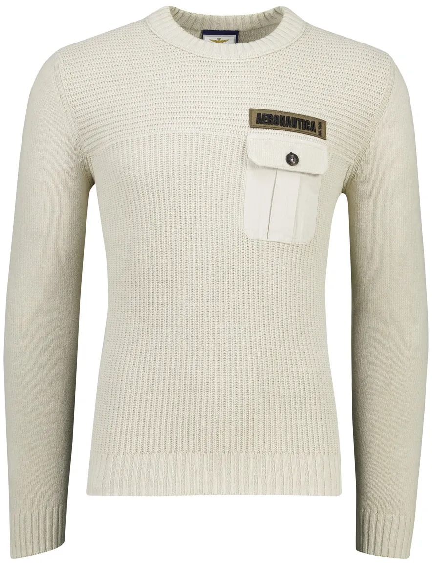 Aeronautica Militare trui gebreid beige effen normale fit