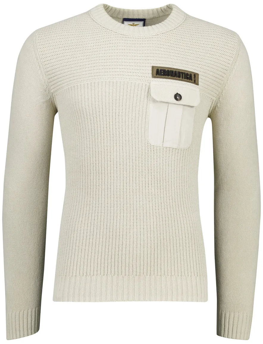 Aeronautica Militare trui gebreid beige effen normale fit