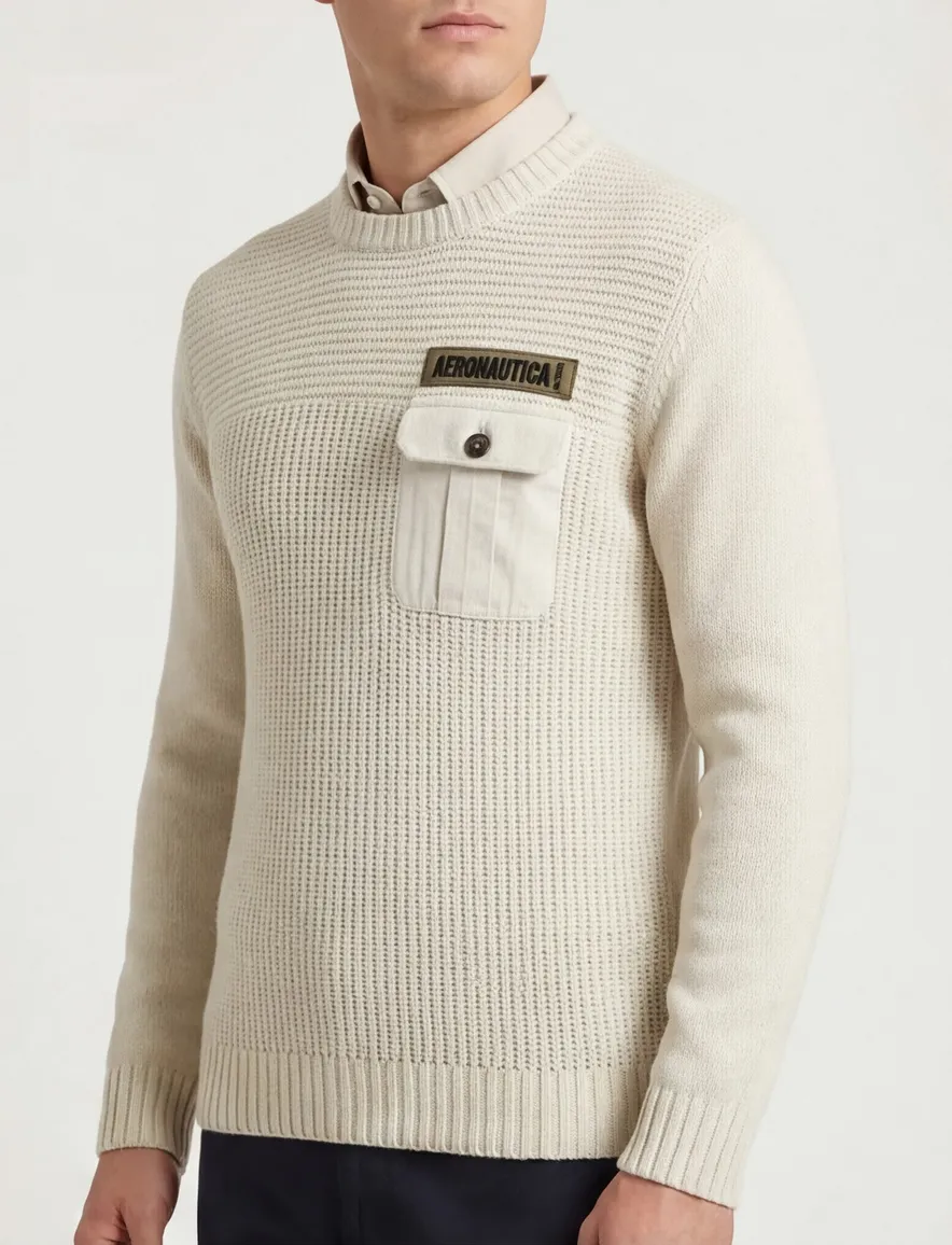 Aeronautica Militare trui gebreid beige effen normale fit