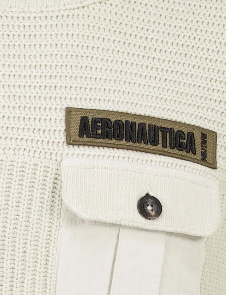Aeronautica Militare trui gebreid beige effen normale fit