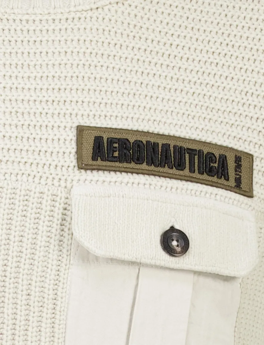 Aeronautica Militare trui gebreid beige effen normale fit