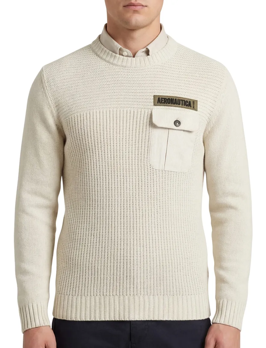 Aeronautica Militare trui gebreid beige effen normale fit
