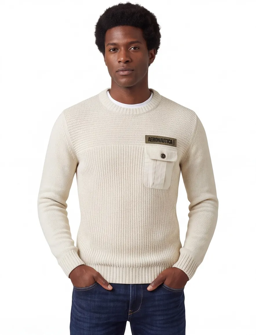 Aeronautica Militare trui gebreid beige effen normale fit