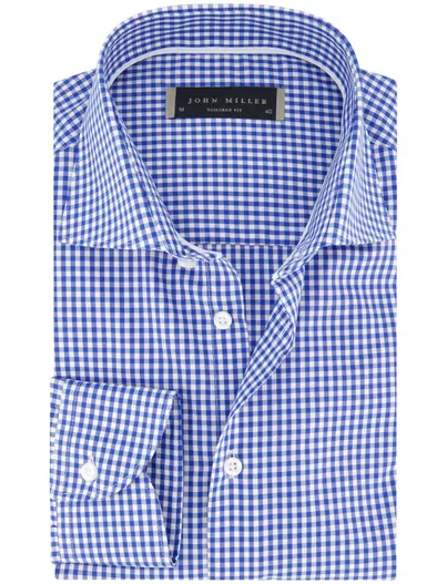 John Miller John Miller overhemd blauw geruit lange mouw