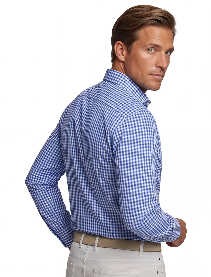 John Miller overhemd blauw geruit lange mouw