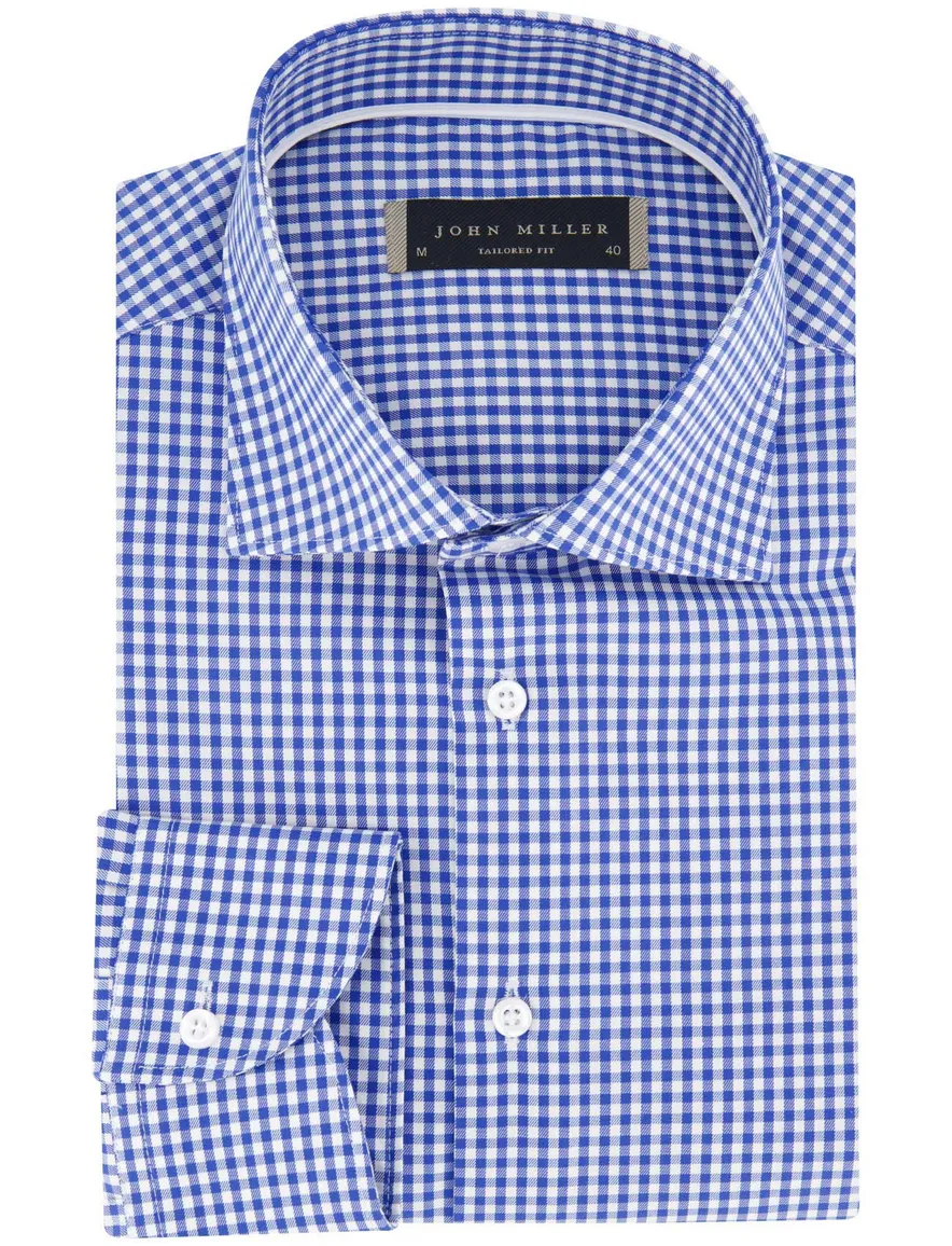 John Miller tailord fit overhemd ml7 geruit blauw