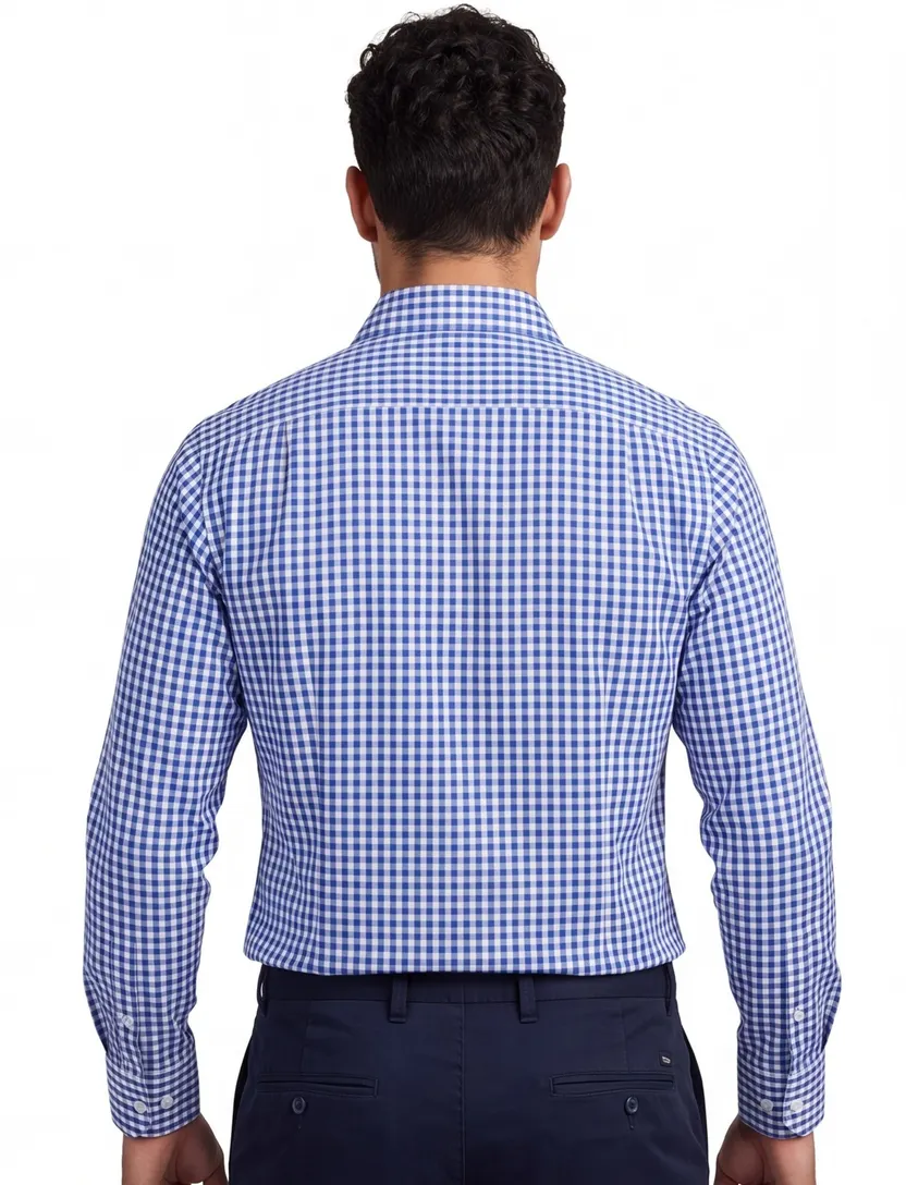 John Miller tailord fit overhemd ml7 blauw geruit katoen