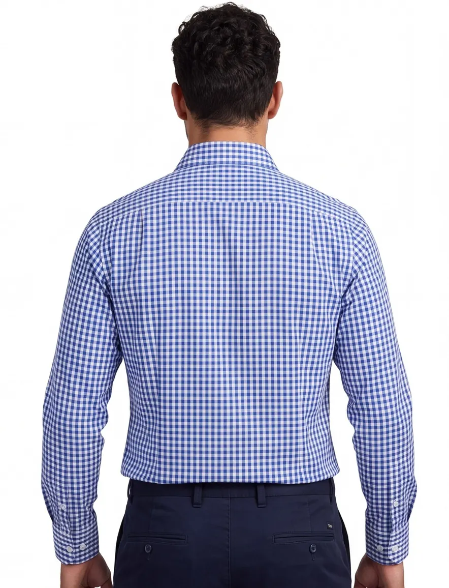 katoenen John Miller overhemd ml7 geruit blauw normale fit