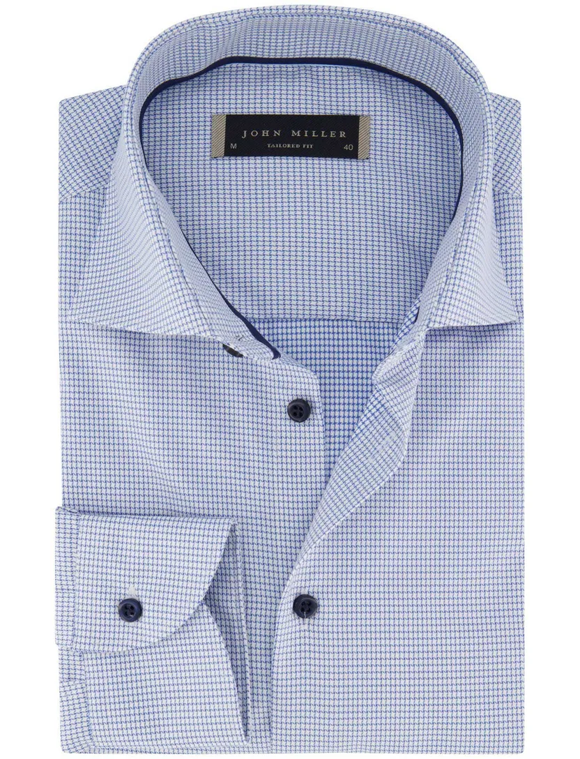 John Miller overhemd geprint blauw lange mouwen