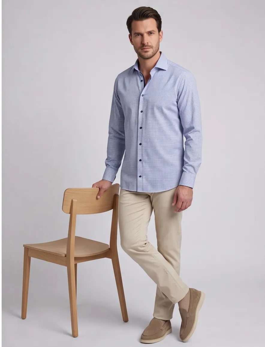 John Miller overhemd geprint blauw wide collar
