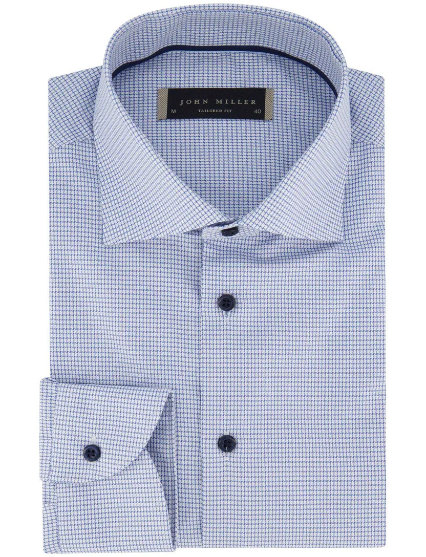 John Miller overhemd geprint blauw lange mouwen