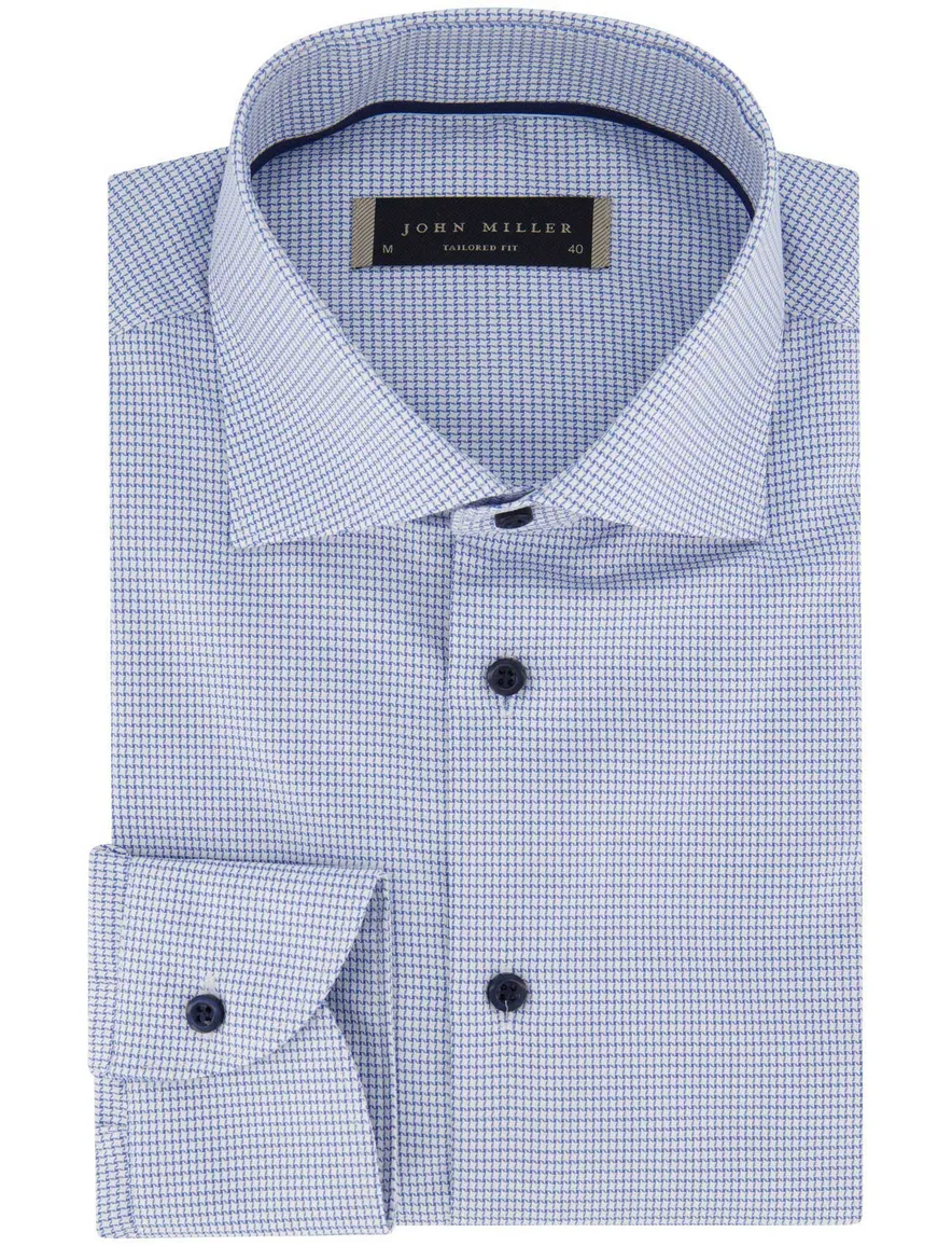 John Miller overhemd geprint blauw wide collar