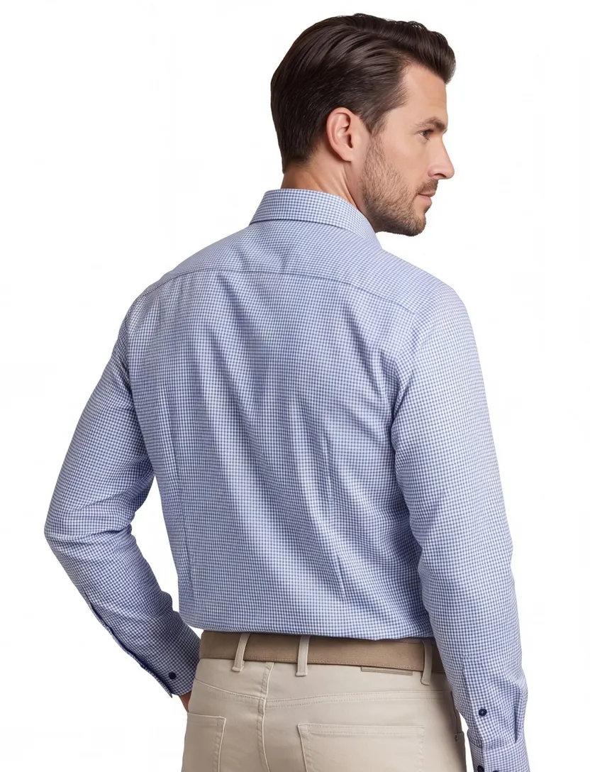John Miller overhemd geprint blauw lange mouwen
