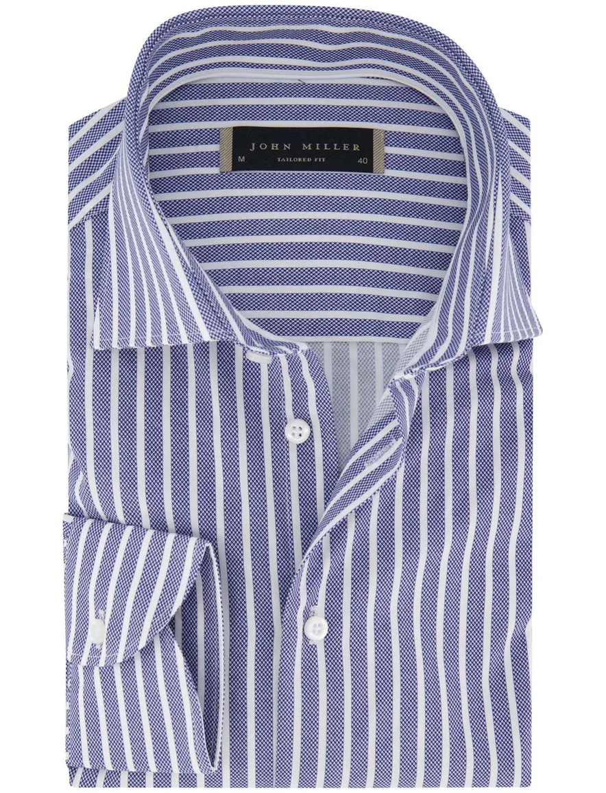 John Miller tailored fit overhemd ml7 gestreept blauw