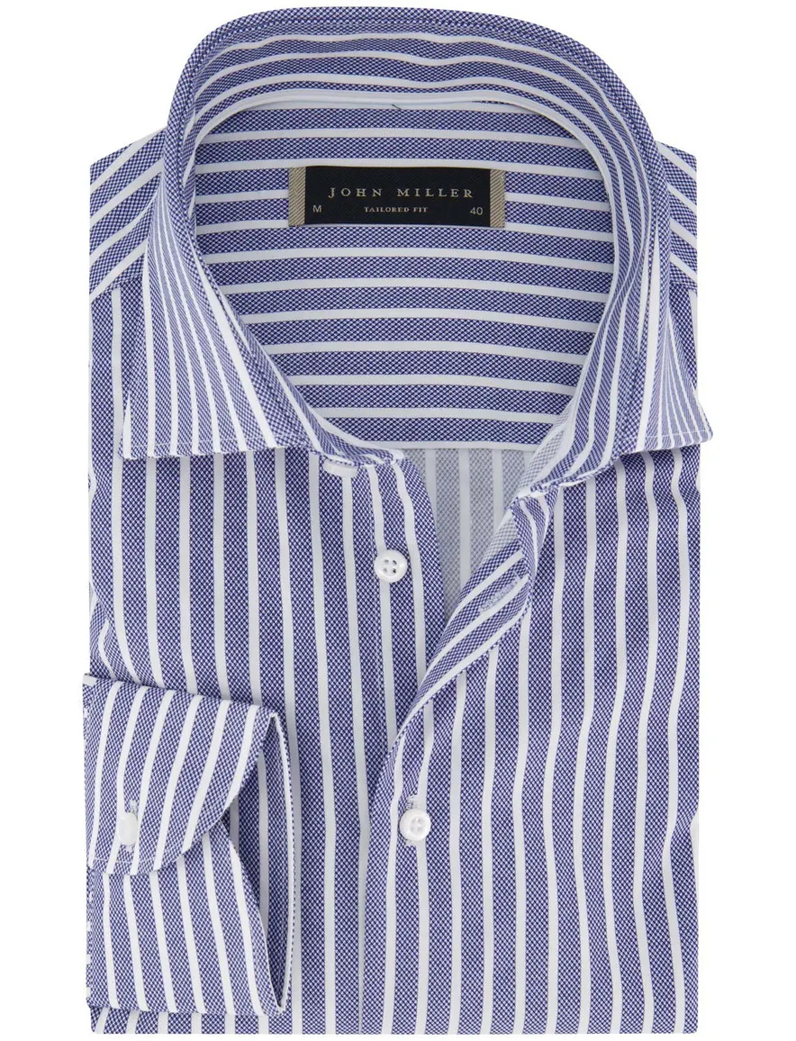 John Miller tailored fit overhemd ml7 gestreept blauw