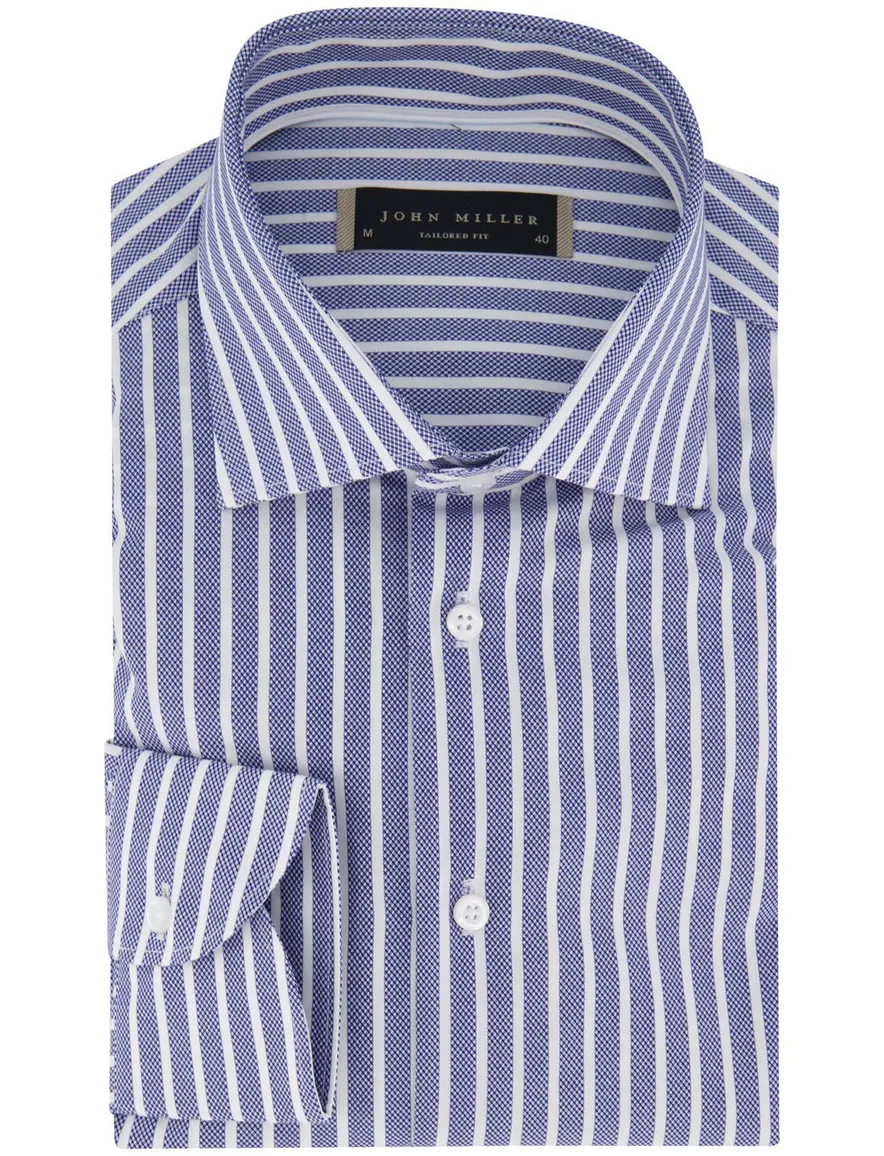 John Miller tailored fit overhemd ml7 gestreept blauw