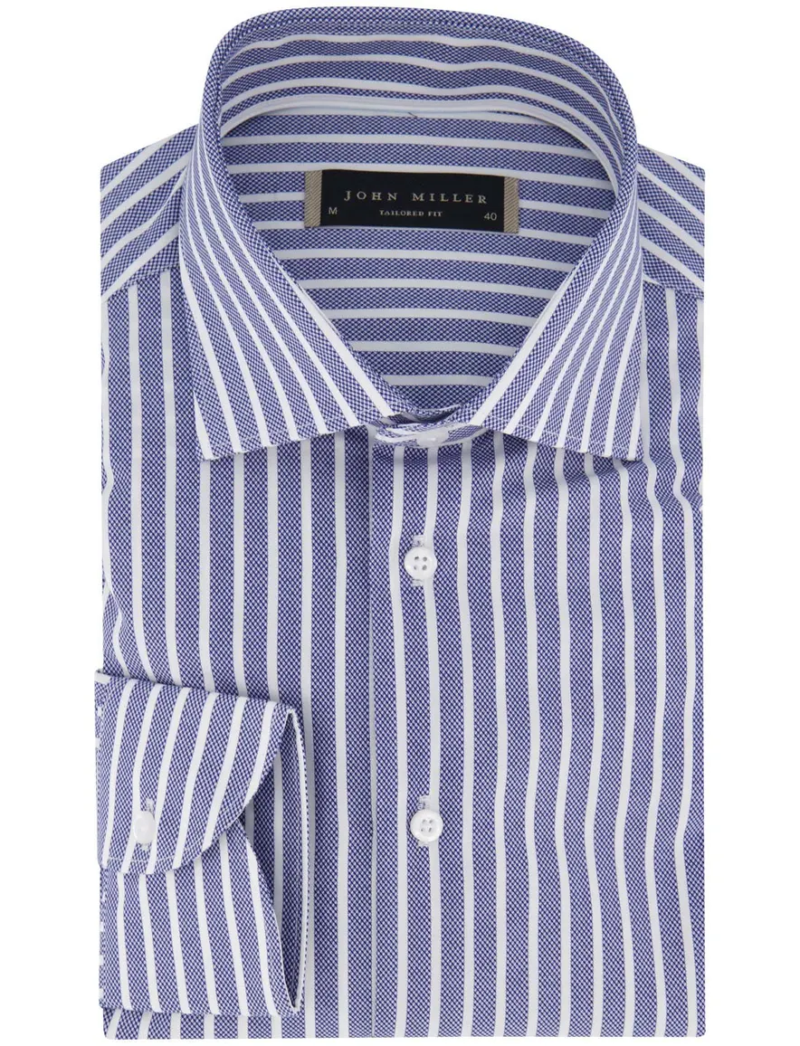 John Miller tailored fit overhemd ml7 gestreept blauw