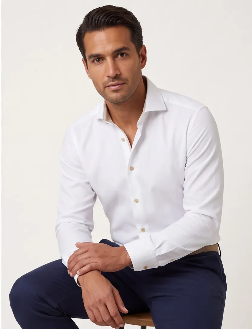 John Miller tailored fit overhemd wit effen