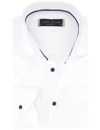 John Miller John Miller overhemd wit tailored fit semi-wide collar