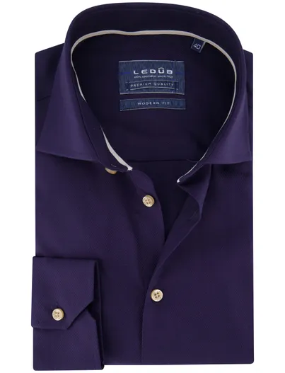 Ledub Ledub overhemd donkerblauw modern fit katoen