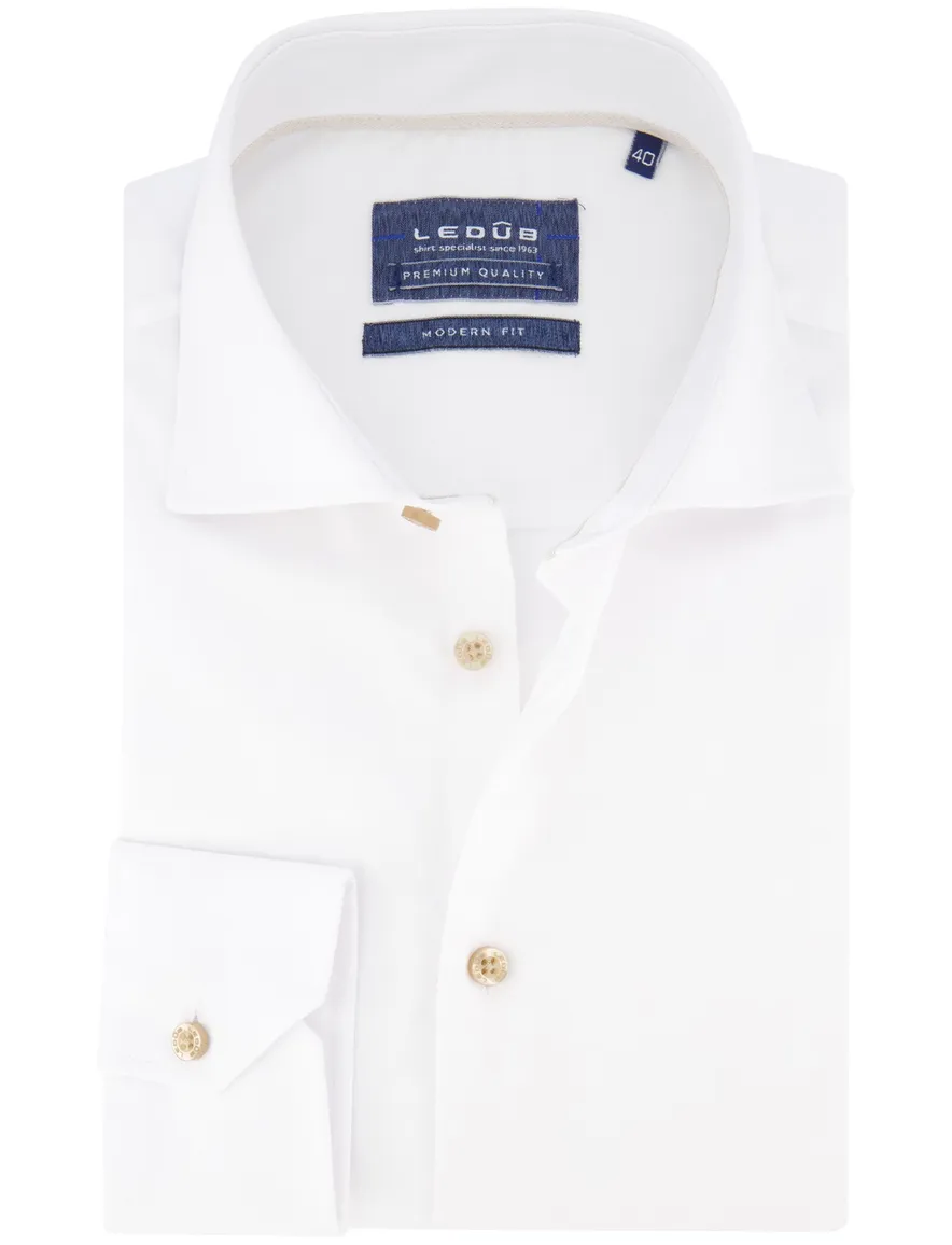 Ledub overhemd wit effen wide collar
