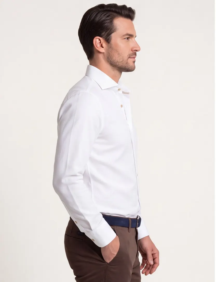 Ledub overhemd wit katoen modern fit