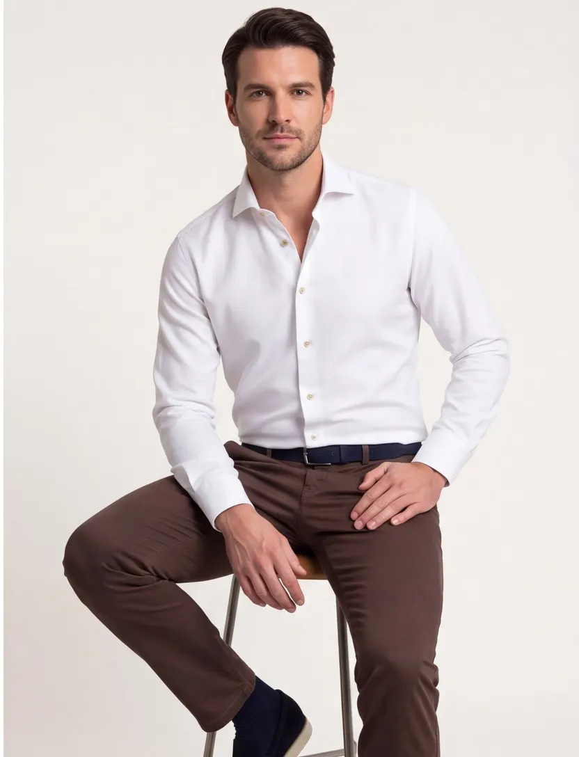 Ledub overhemd wit katoen modern fit