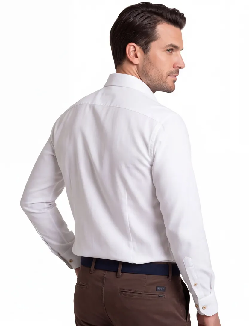 Ledub overhemd wit katoen modern fit