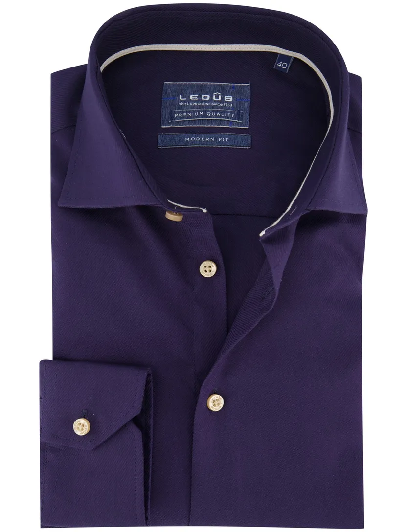 katoenen Ledub overhemd mouwlengte 7 effen donkerblauw